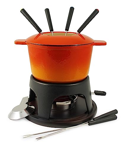 Sierra 11-Piece Meat Fondue Set, Orange Enameled Pot