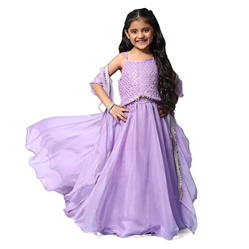 BIBA Girls Purple Cotton Blend Short Top Lehenga Set