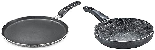 Prestige Aluminium Omega Select Plus IB Non-Stick Omni Tawa, 25 cm, Multicolour, Medium & Prestige Omega Deluxe Aluminium Granite Fry Pan, 20cm (Omelette Pan), Black