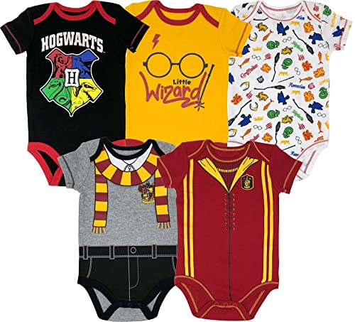 Warner Bros. Harry Potter Baby Boys' 5-Pack Bodysuits Hogwarts Gryffindor (3-6 Months)